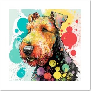 Easter Airedale Spring Flowers Dog Lover Paint Splatter Posters and Art